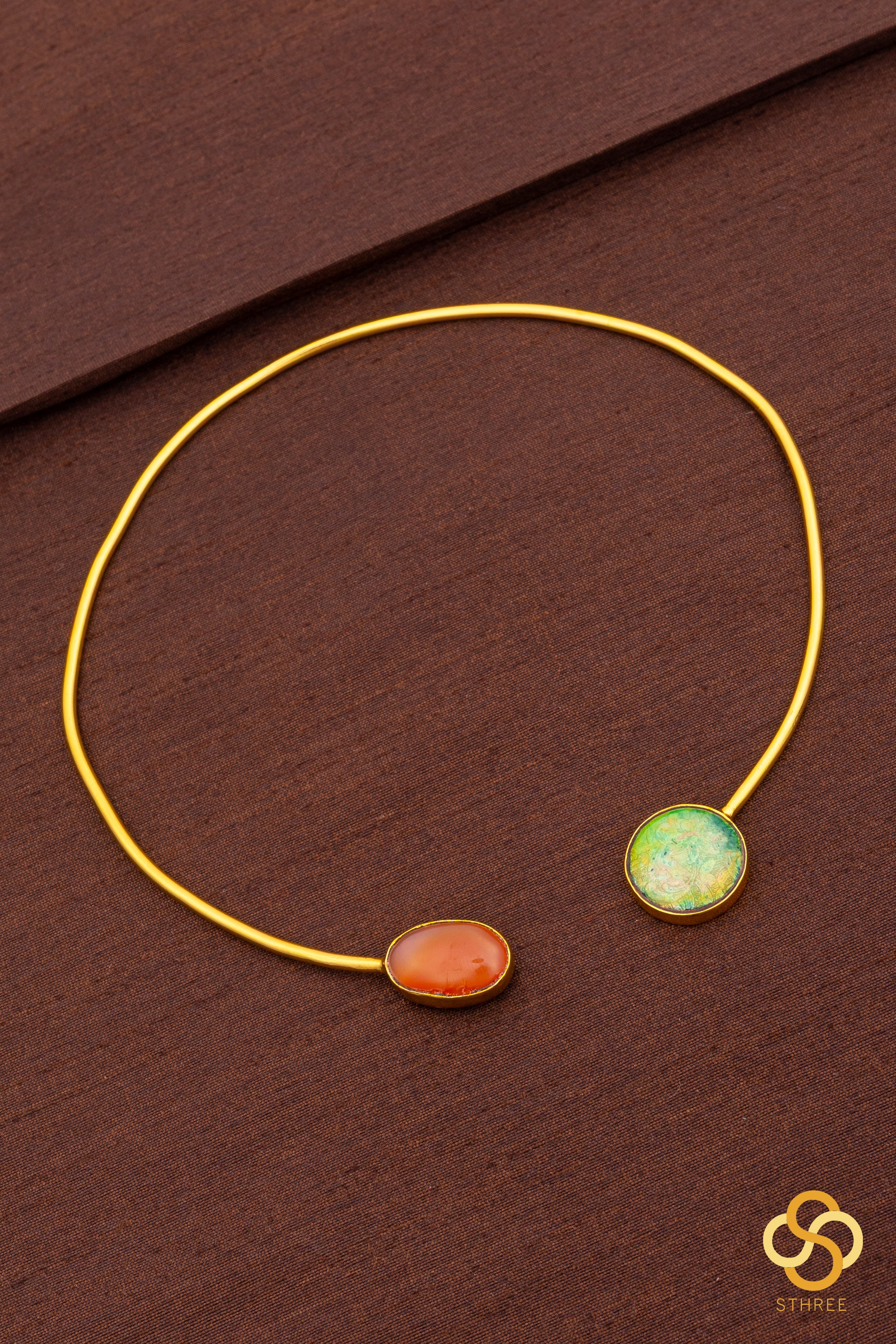 Hasli set - Kundan stone - Orange and green