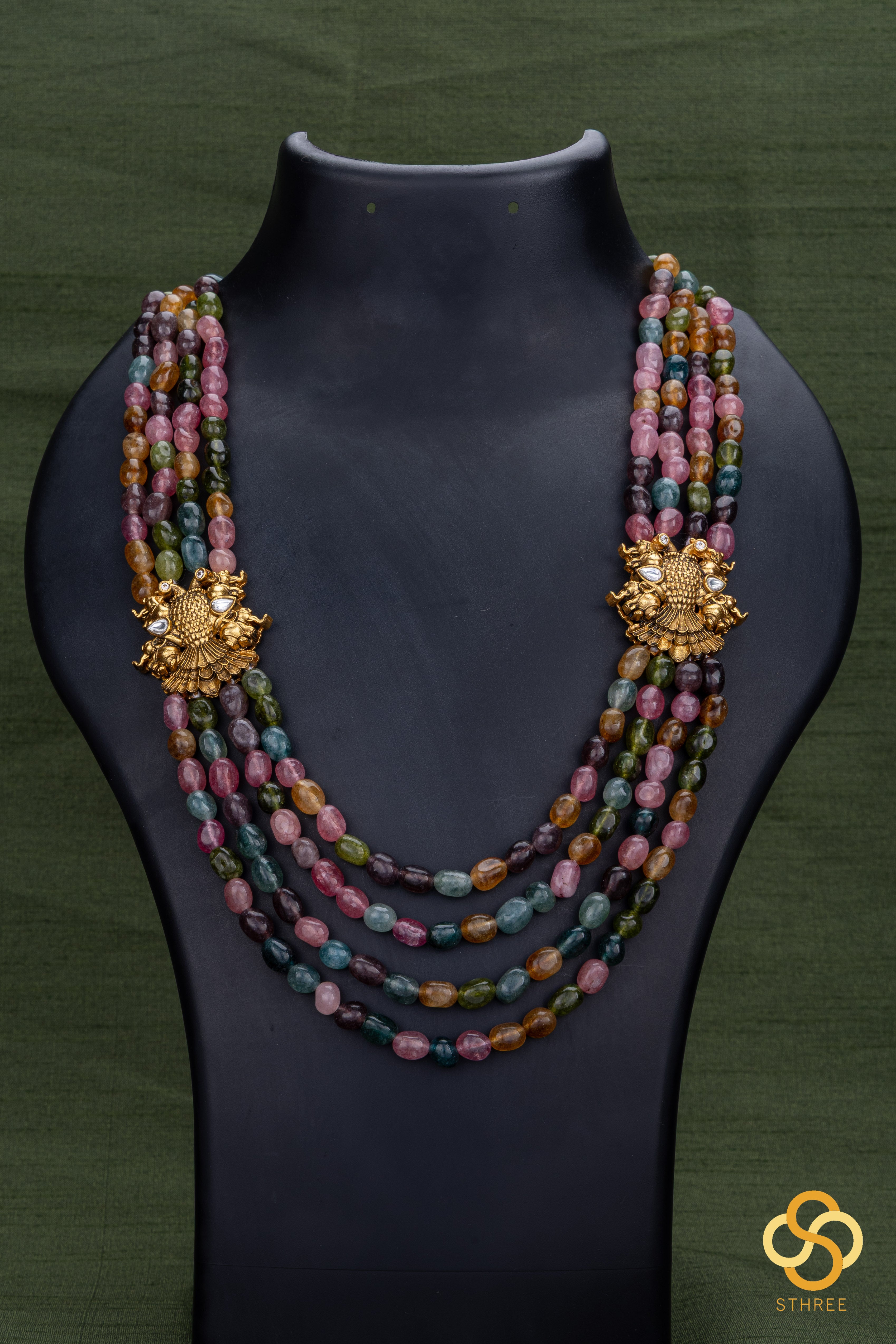Four Liner - Multi Colour Beads with Gandaberunda Mogappu
