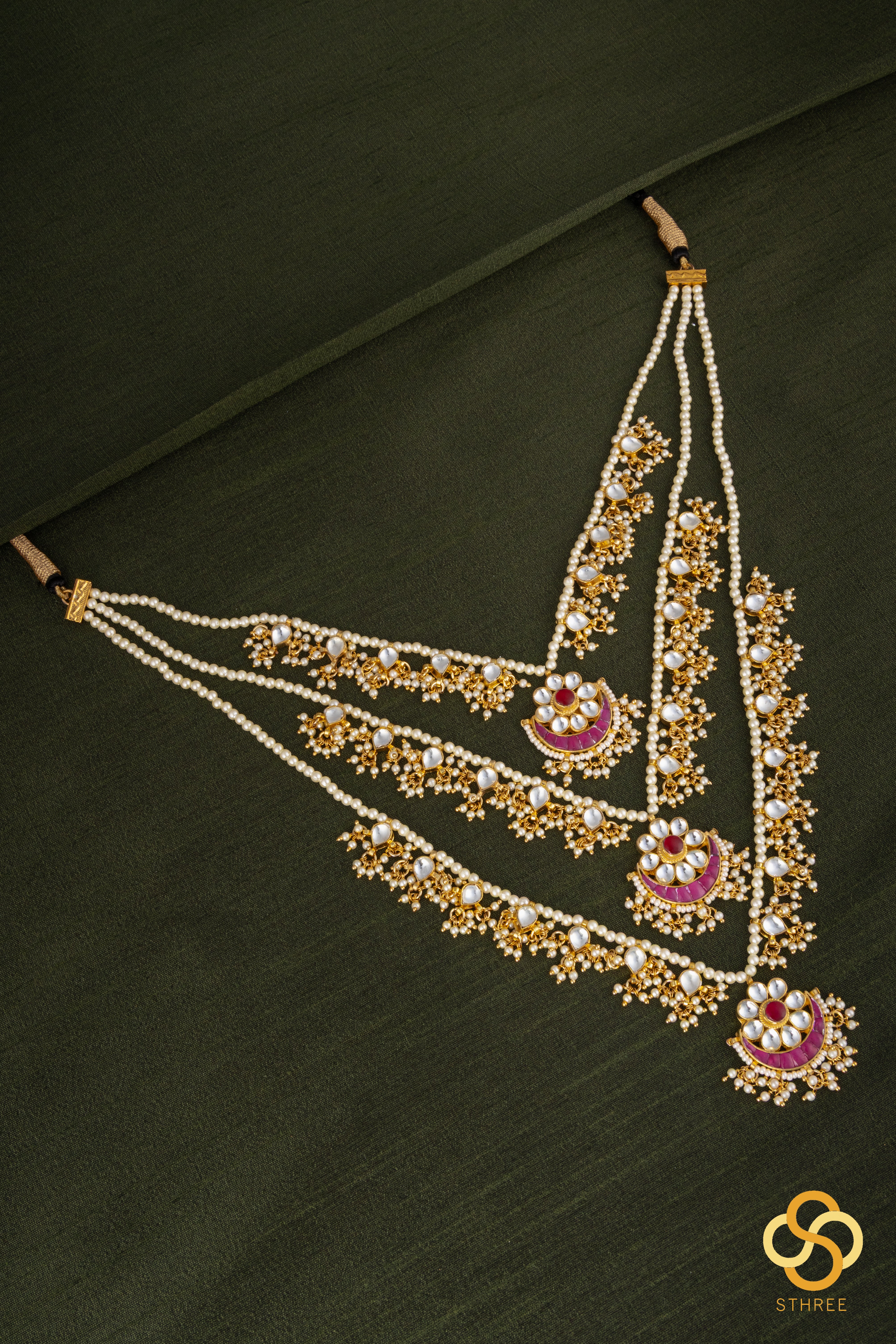 Teen lada - Kundan and pearls - White and red kundan