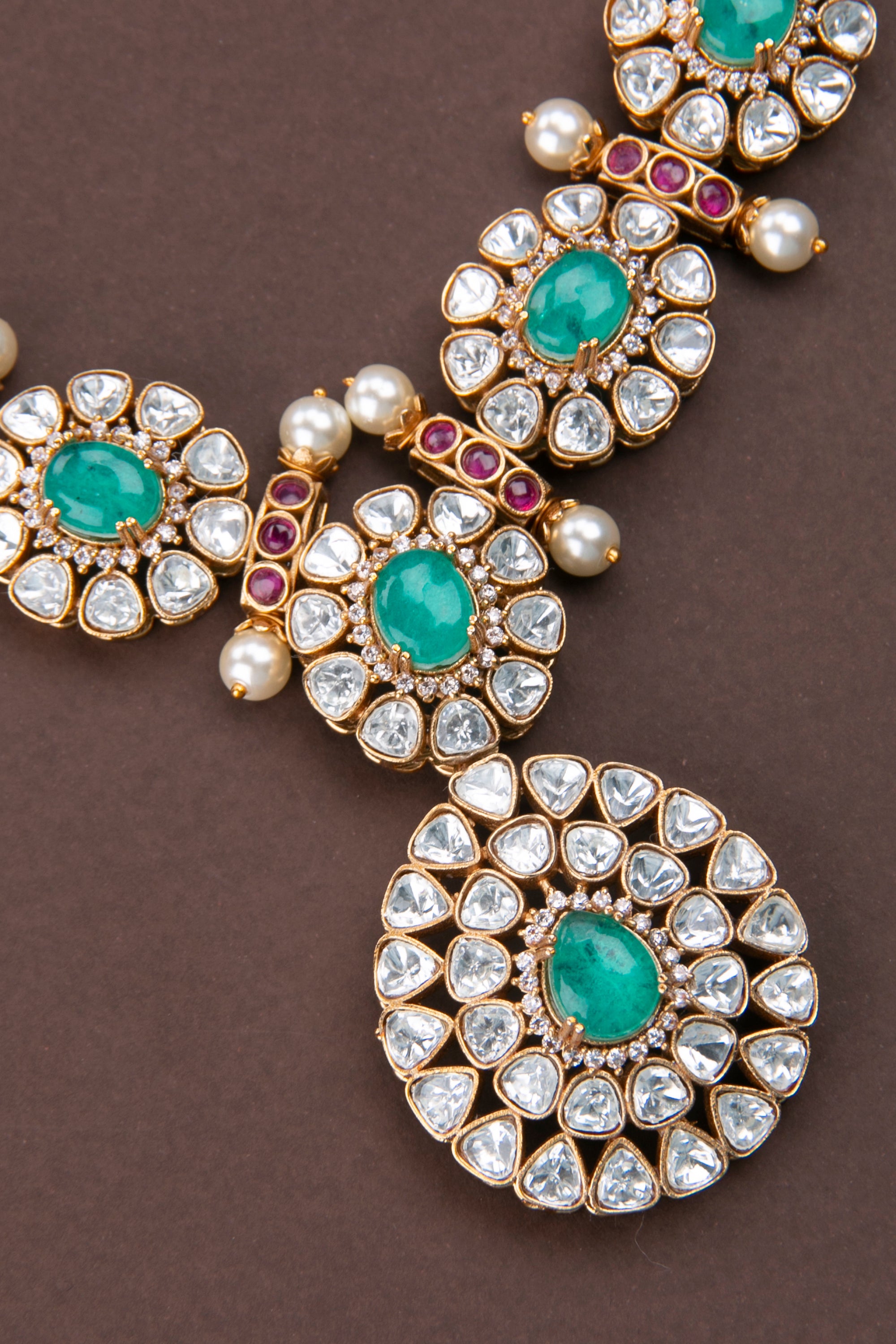 Designer Necklace - Moissanite and Sea Green Neckpiece Set