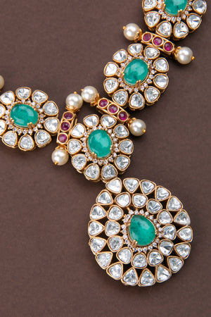 Designer Necklace - Moissanite and Sea Green Neckpiece Set
