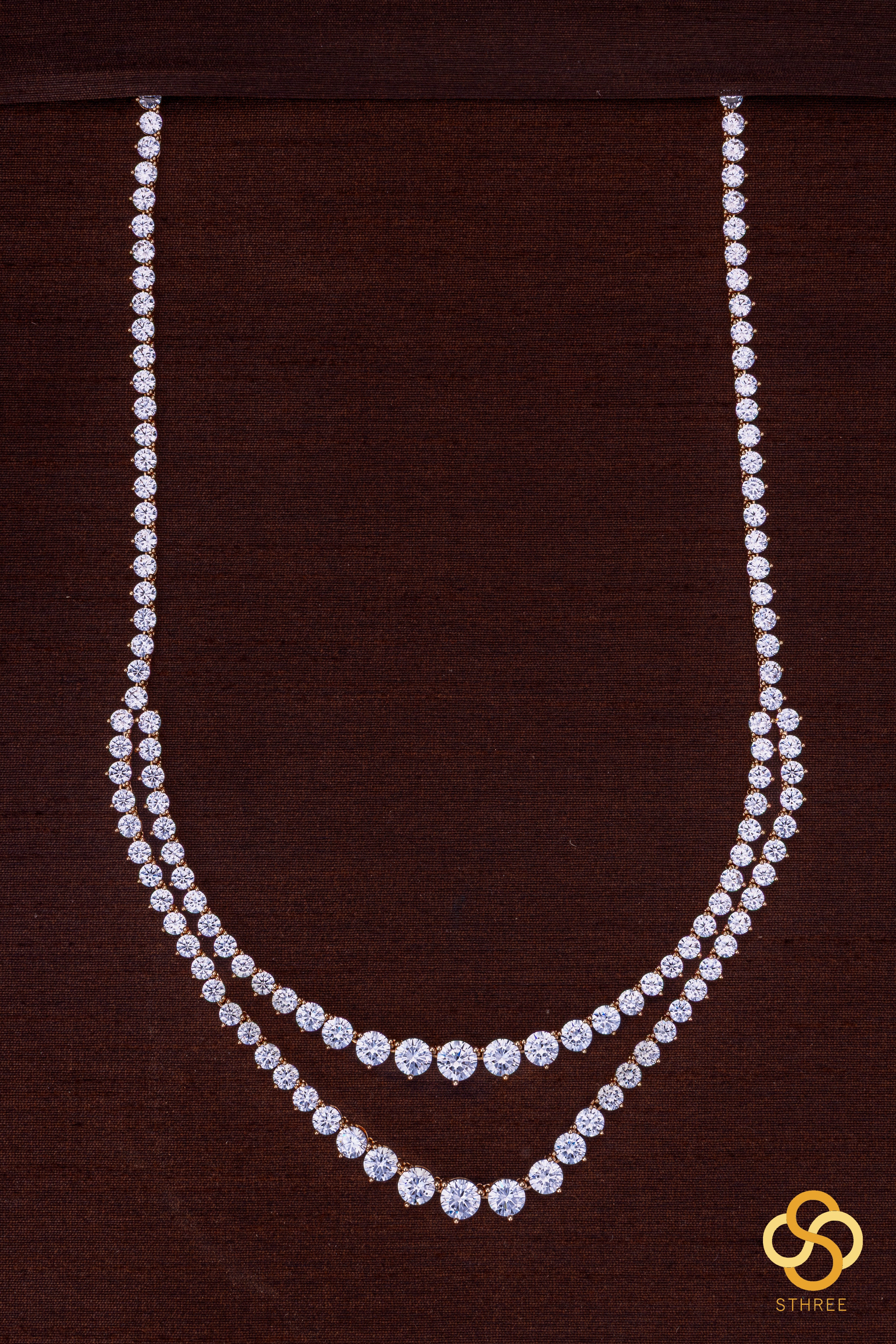 Two liner solitaire necklace - Rose gold finish