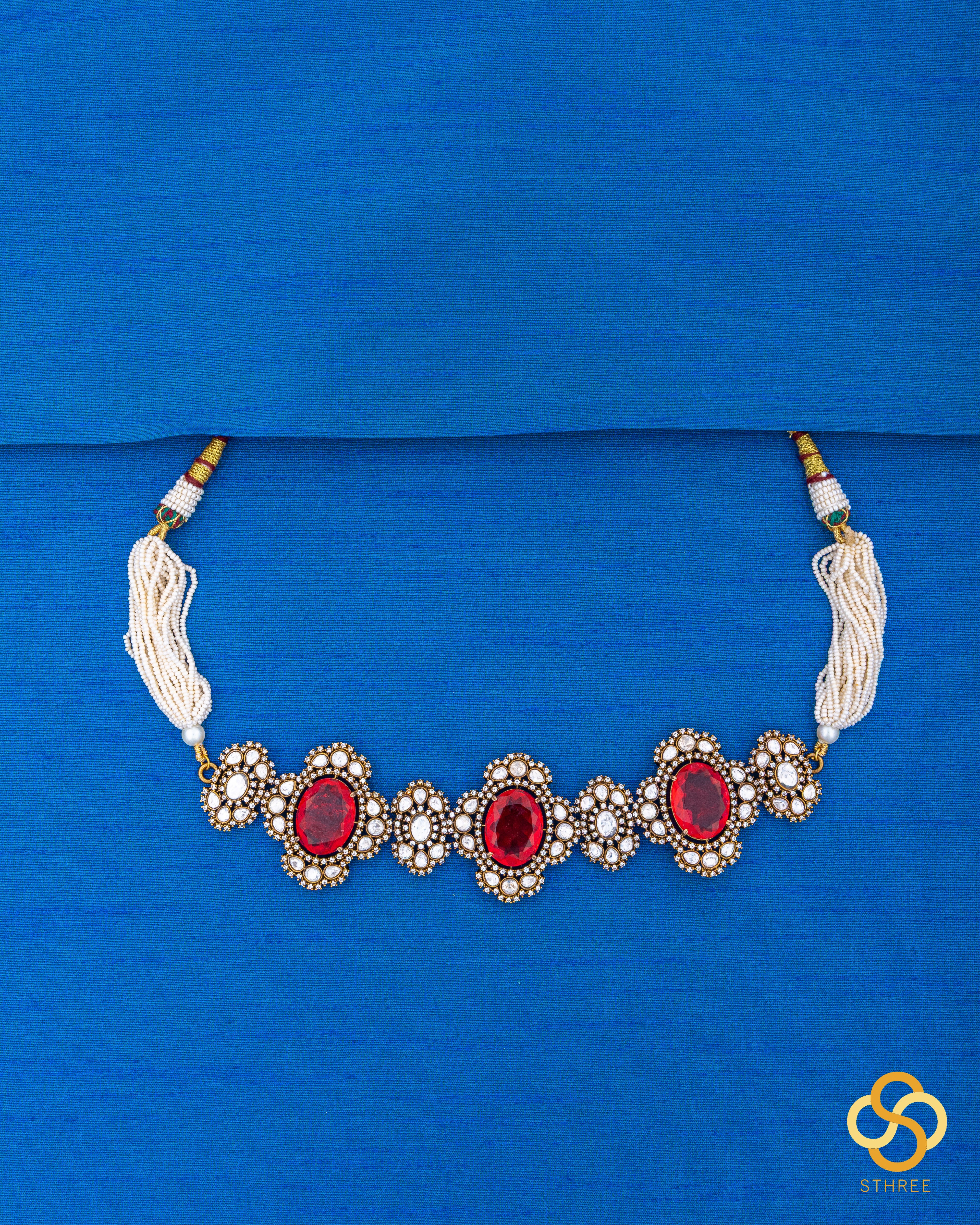Victorian choker with red stones and zircons