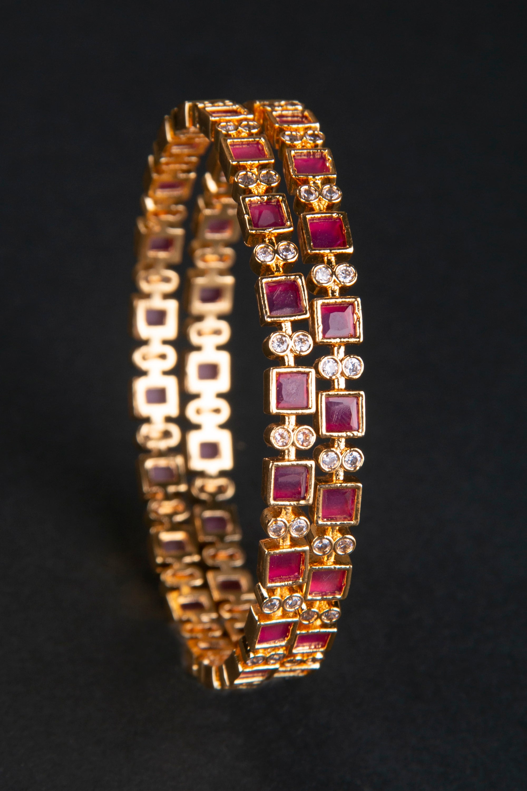 Square Cut Stones with Zircons - Red and White