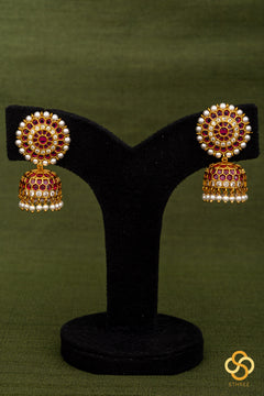 Ruby red with pearl jhumkas