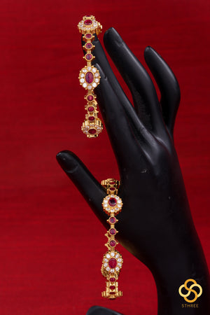 Ruby pink and white stone bangles - Set of 2
