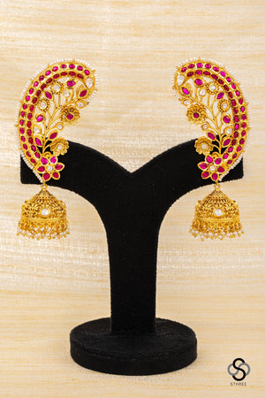 Ruby red earcuff jhumkas