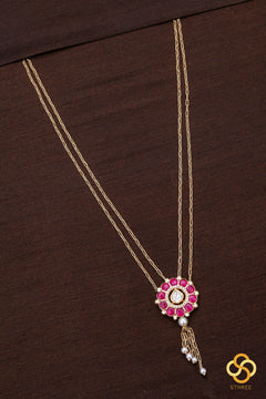 Layered Kundan necklace - Ruby red with pearls