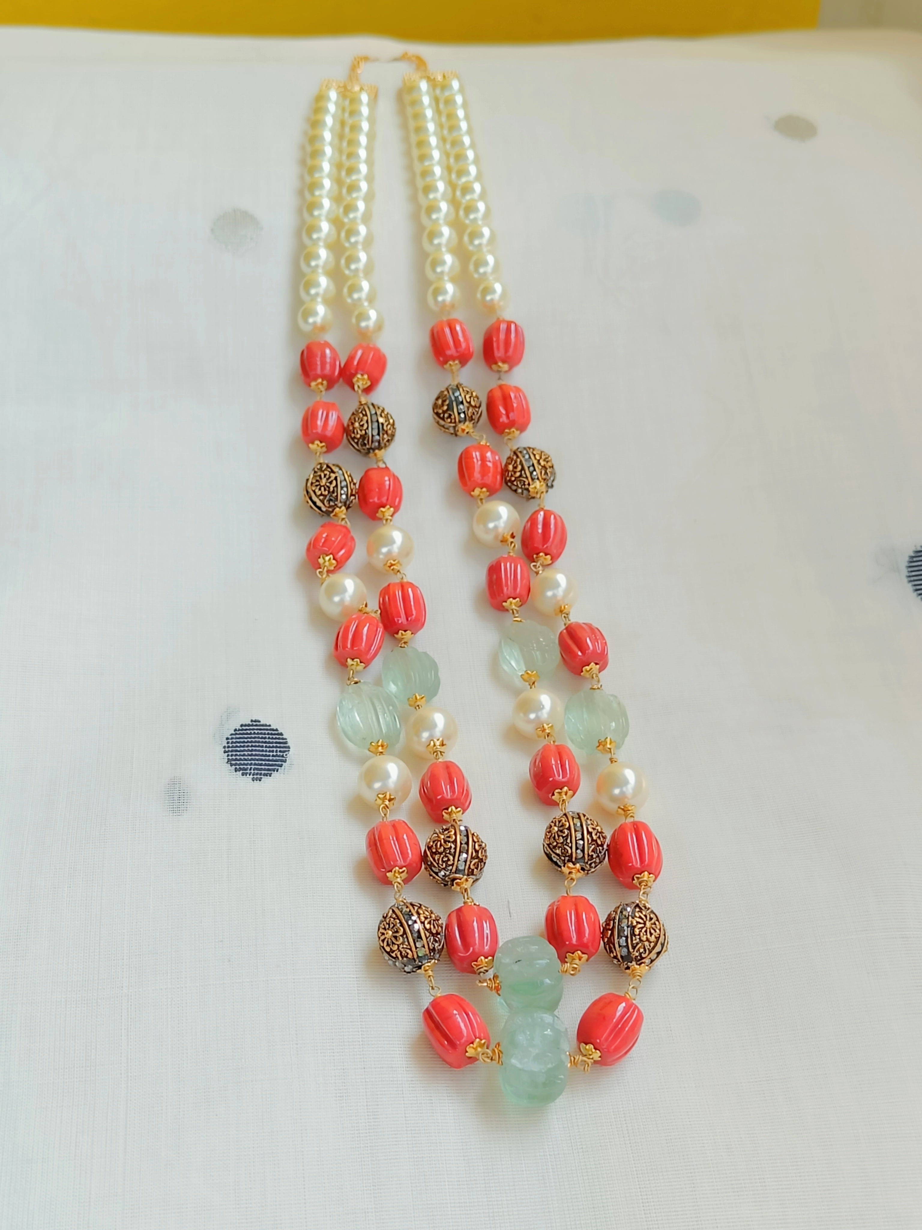Exclusive mala - Coral, Pearls and Antique Beads