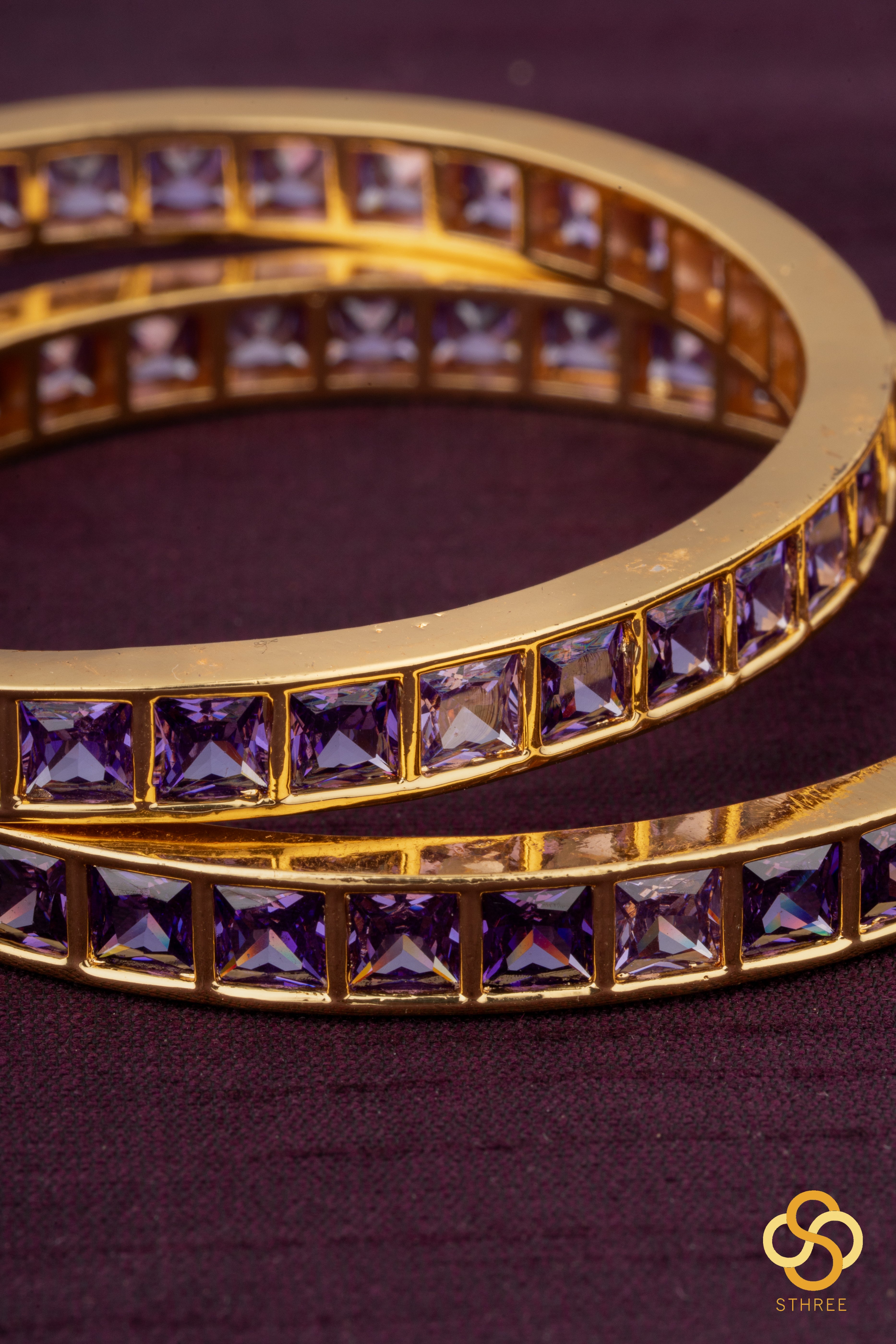 Amethyst colour - Square stone bangles