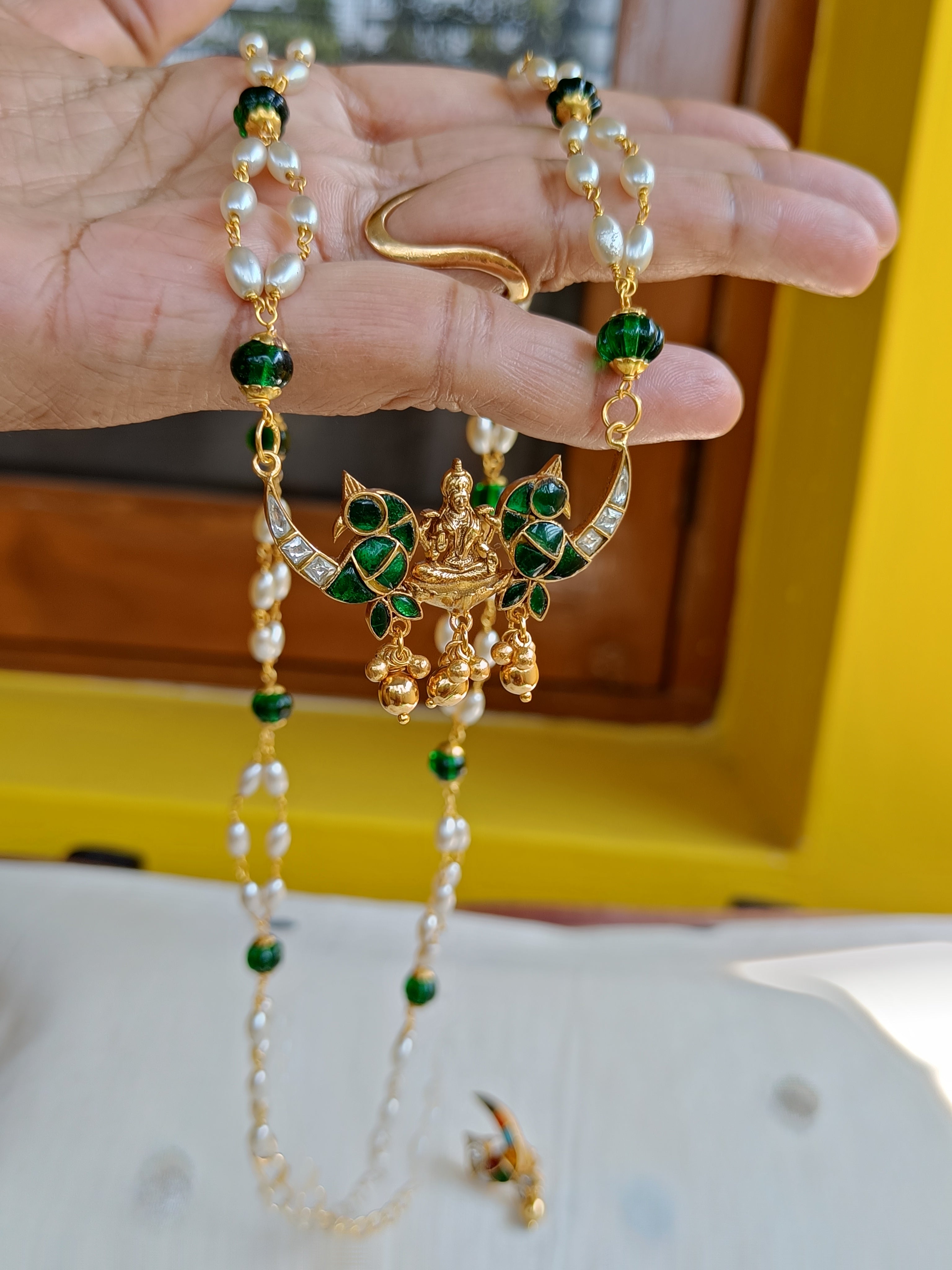 Pearls with Double Kili Pendant -  Green