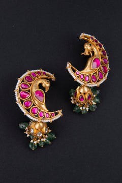 Half moon shape - Peacock jadau kundan jhumkas