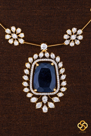 Diamond Pattern Necklace with Sapphire Blue Pendant