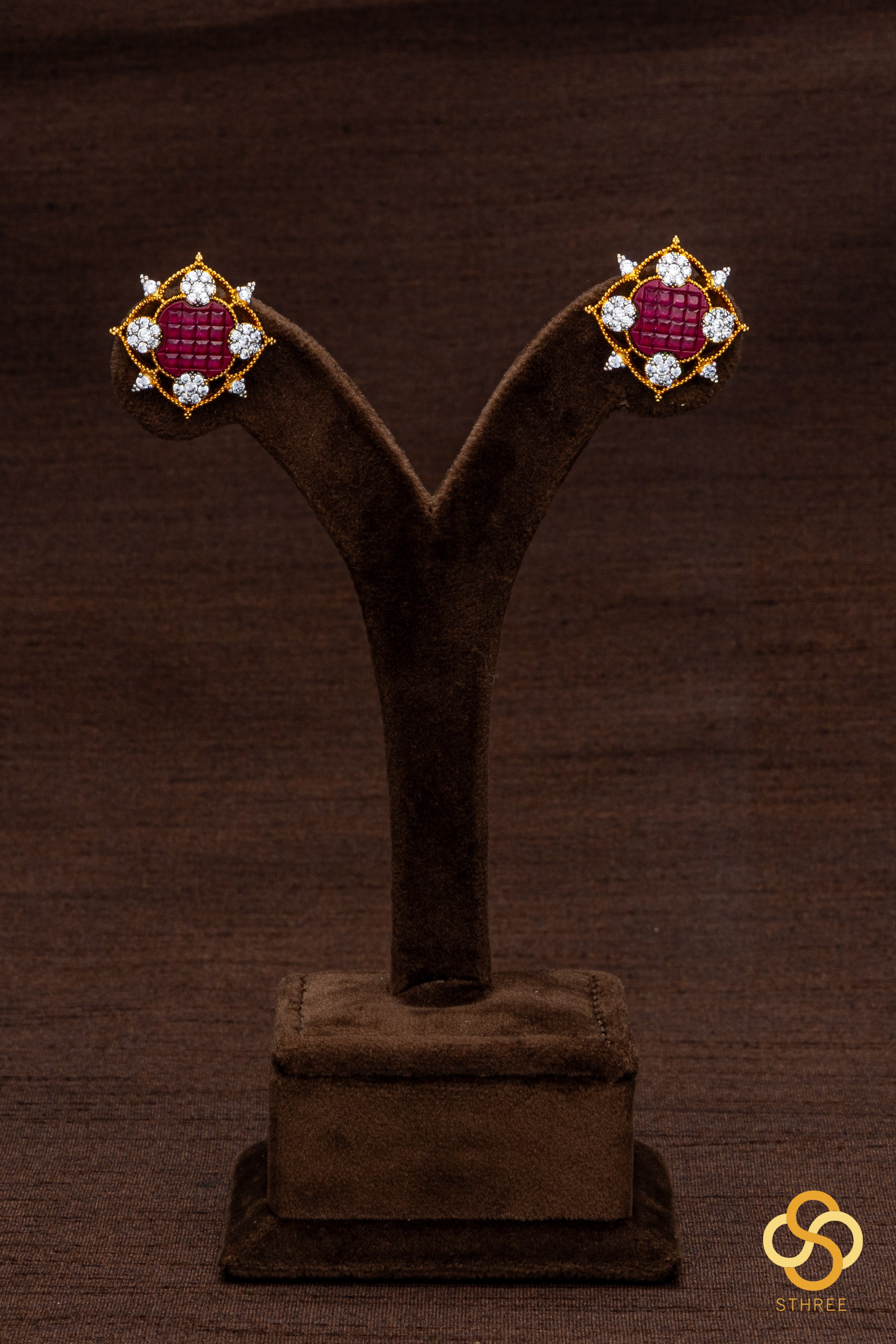 Diamond pattern with ruby red earrings