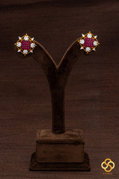 Diamond pattern with ruby red earrings