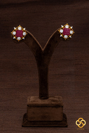 Diamond pattern with ruby red earrings