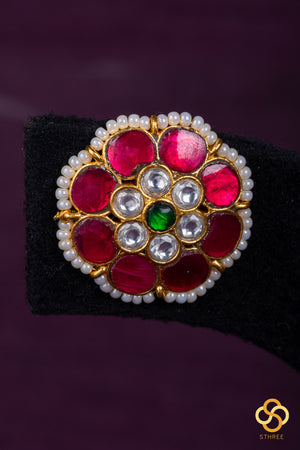 Jadau Kundan earrings - Ruby red with Emerald green