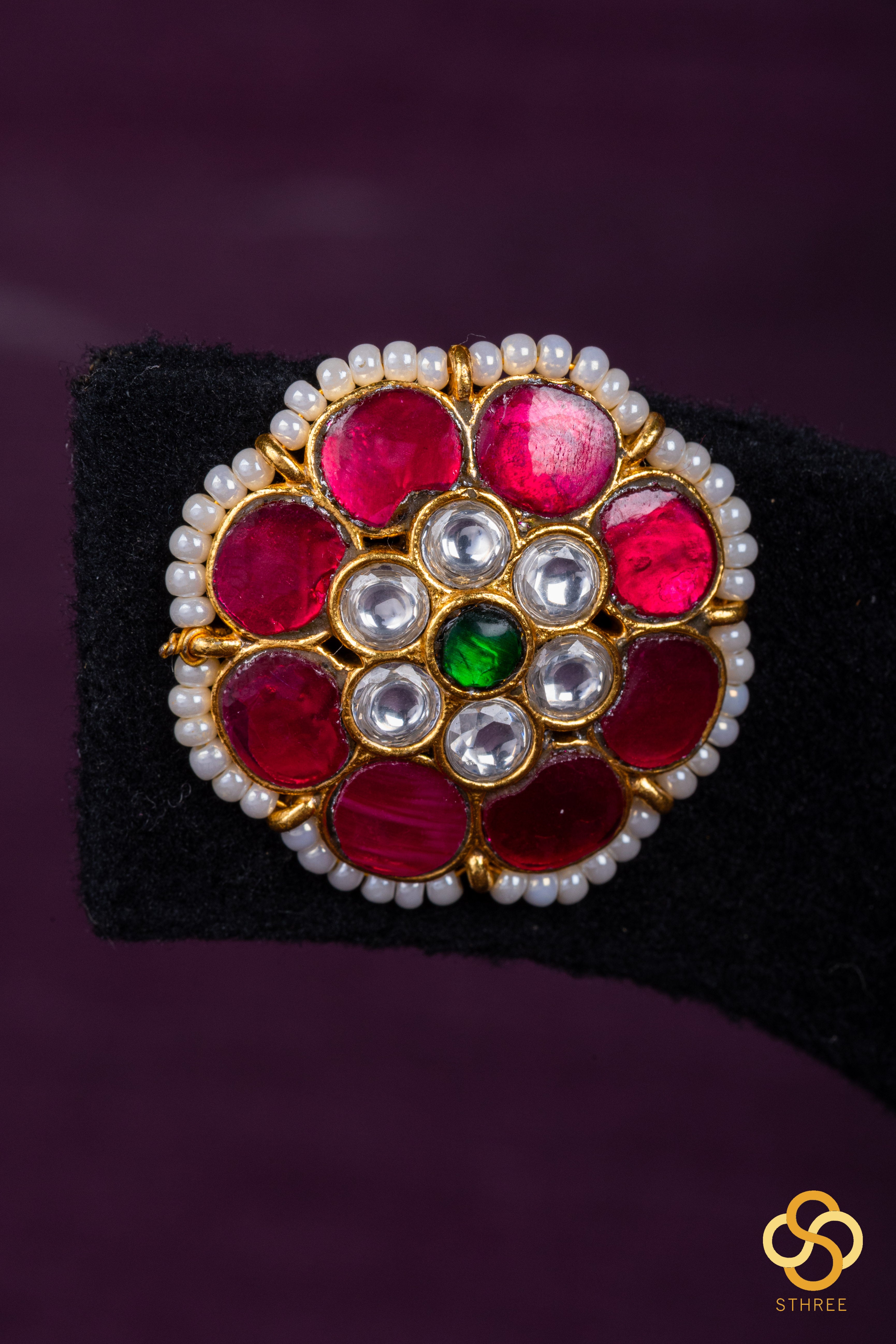 Jadau Kundan earrings - Ruby red with Emerald green