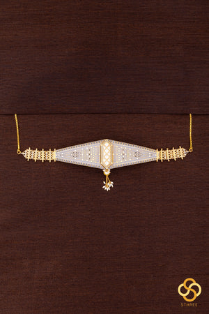 Rajwadi V pattern choker - Silver and gold two tone finish