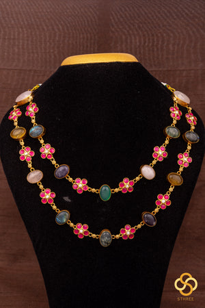 Layered cabochon and kemp necklace - Multi colour