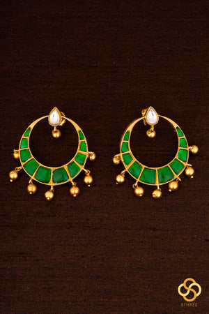 Chandbali with gold balls - Emerald Green