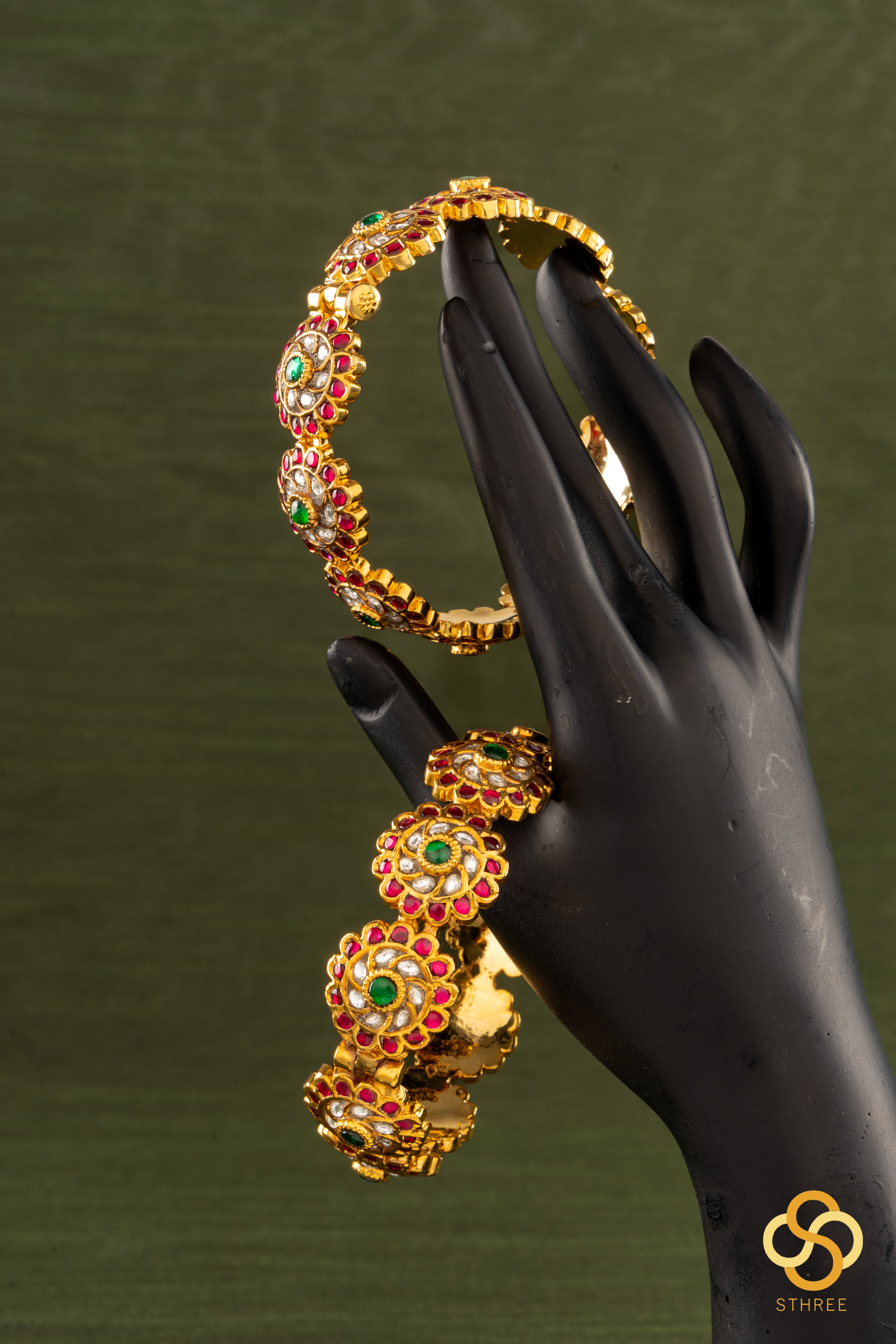 Jadau Kundan Kada - Floral pattern