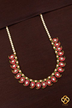 Manga malai set stranded in pearls - Ruby red