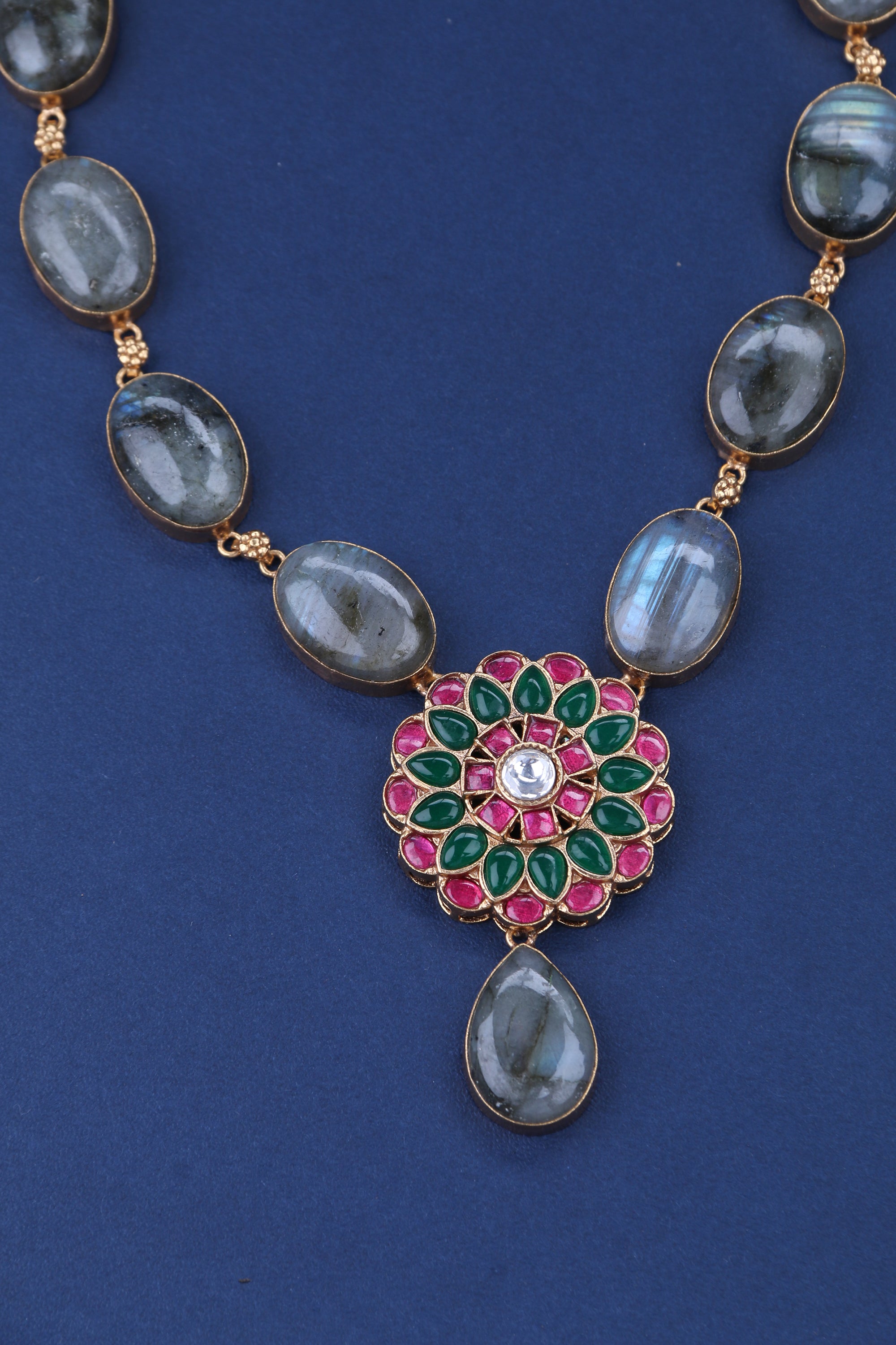 Natural Cabochons with Jadau Kundan Pendant