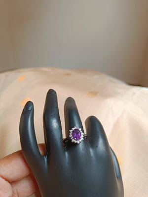 Amethyst and Zircon finger rings - Pure silver - Size 15