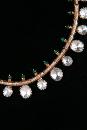 Kundan Kasumalai -  Emerald Green Beads on Top