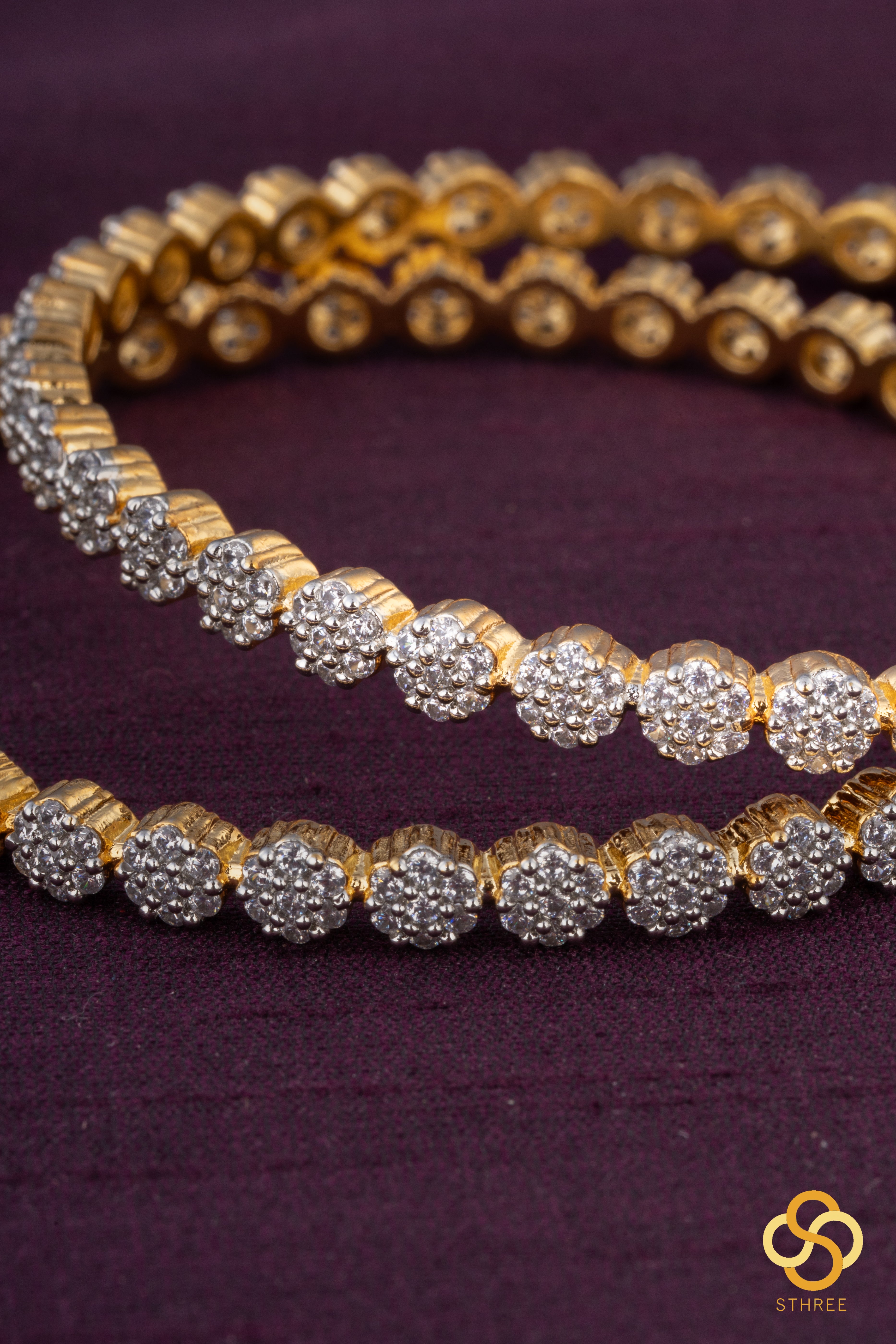 7 stone diamond pattern - Set of 2 - Gold finish