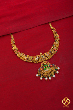 Gajalakshmi Necklace with Meenakari Work - Small