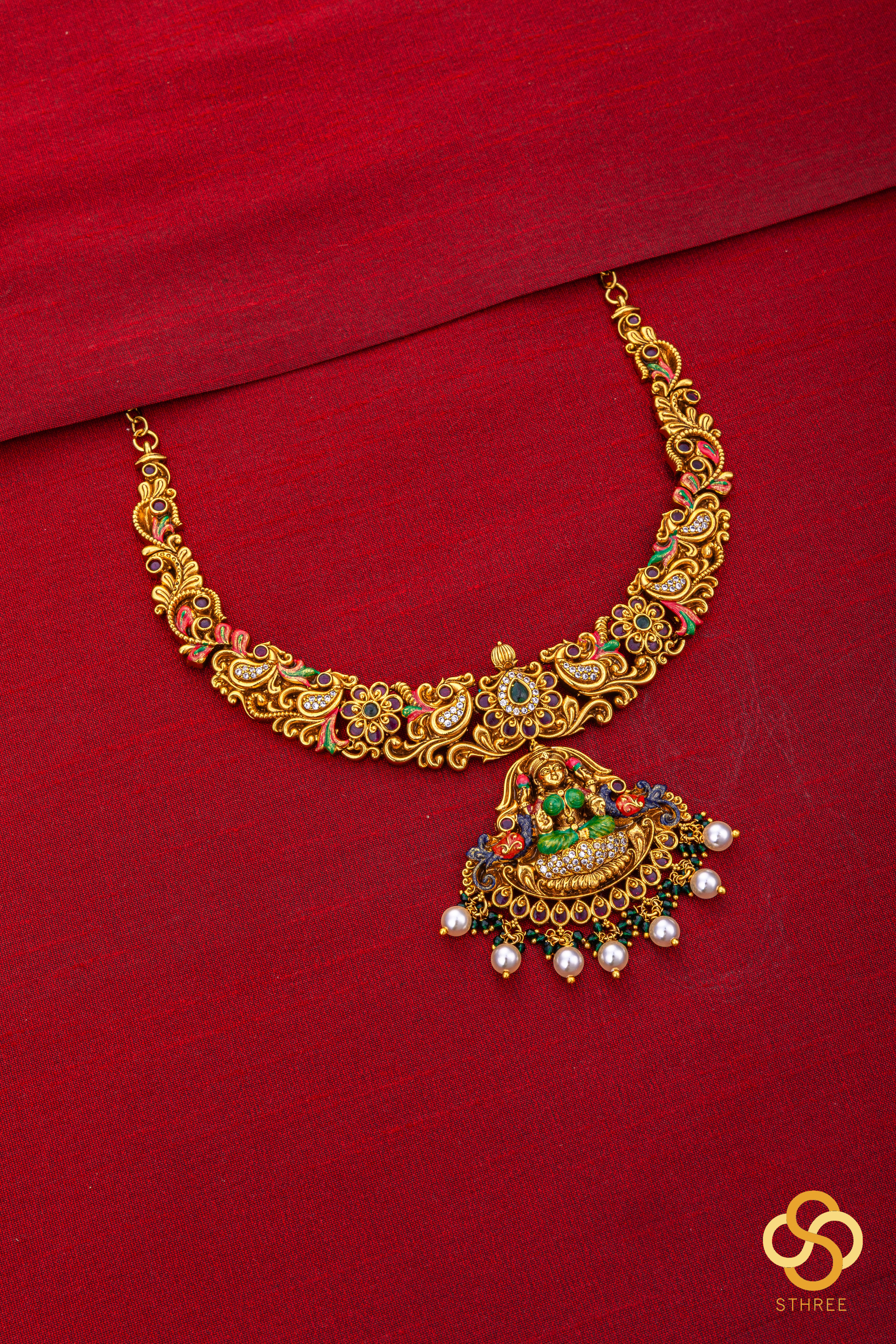 Gajalakshmi necklace with Meenakari work - Small