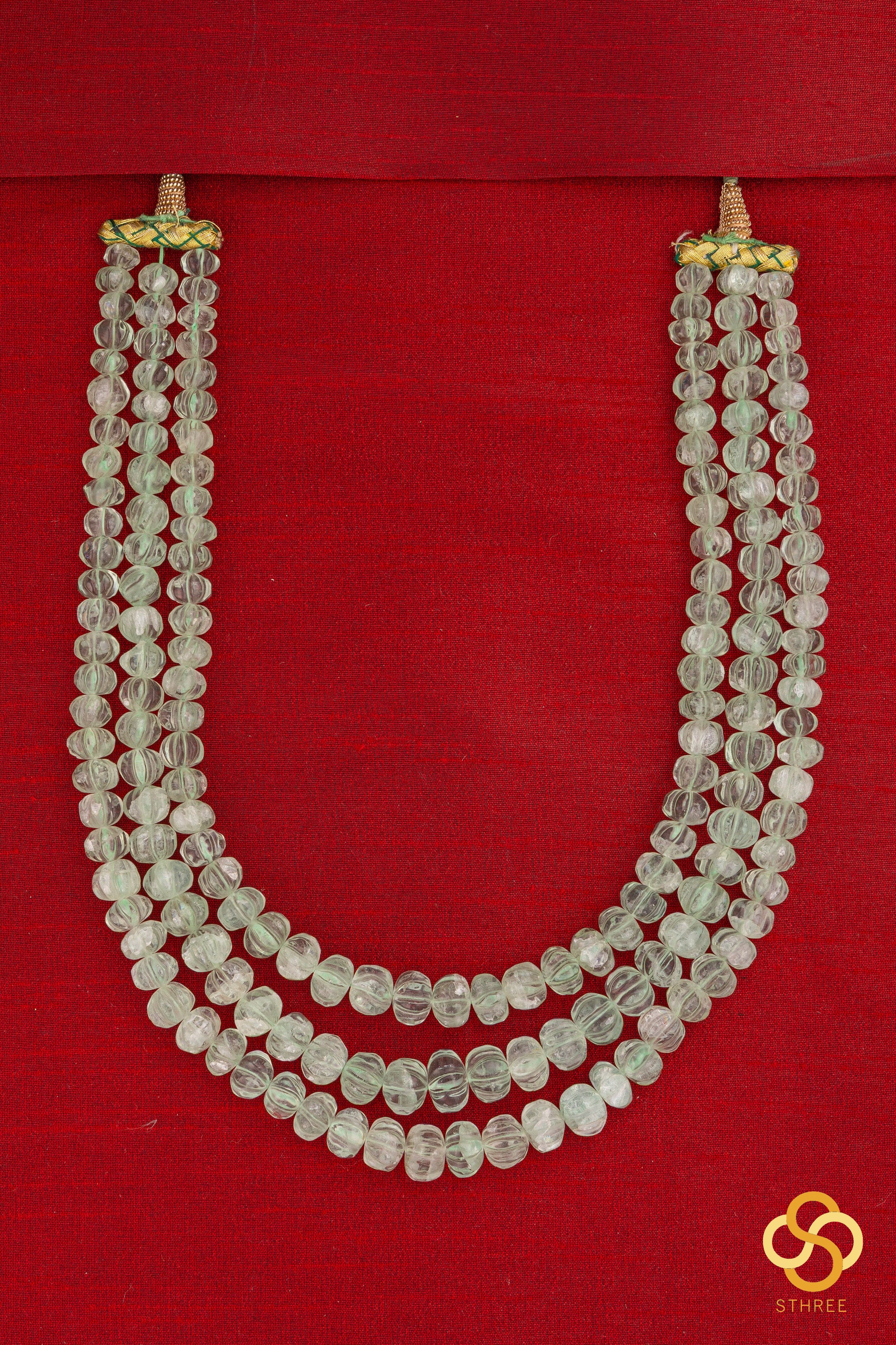 Carved Melon Flurites in Light Green - Three layers