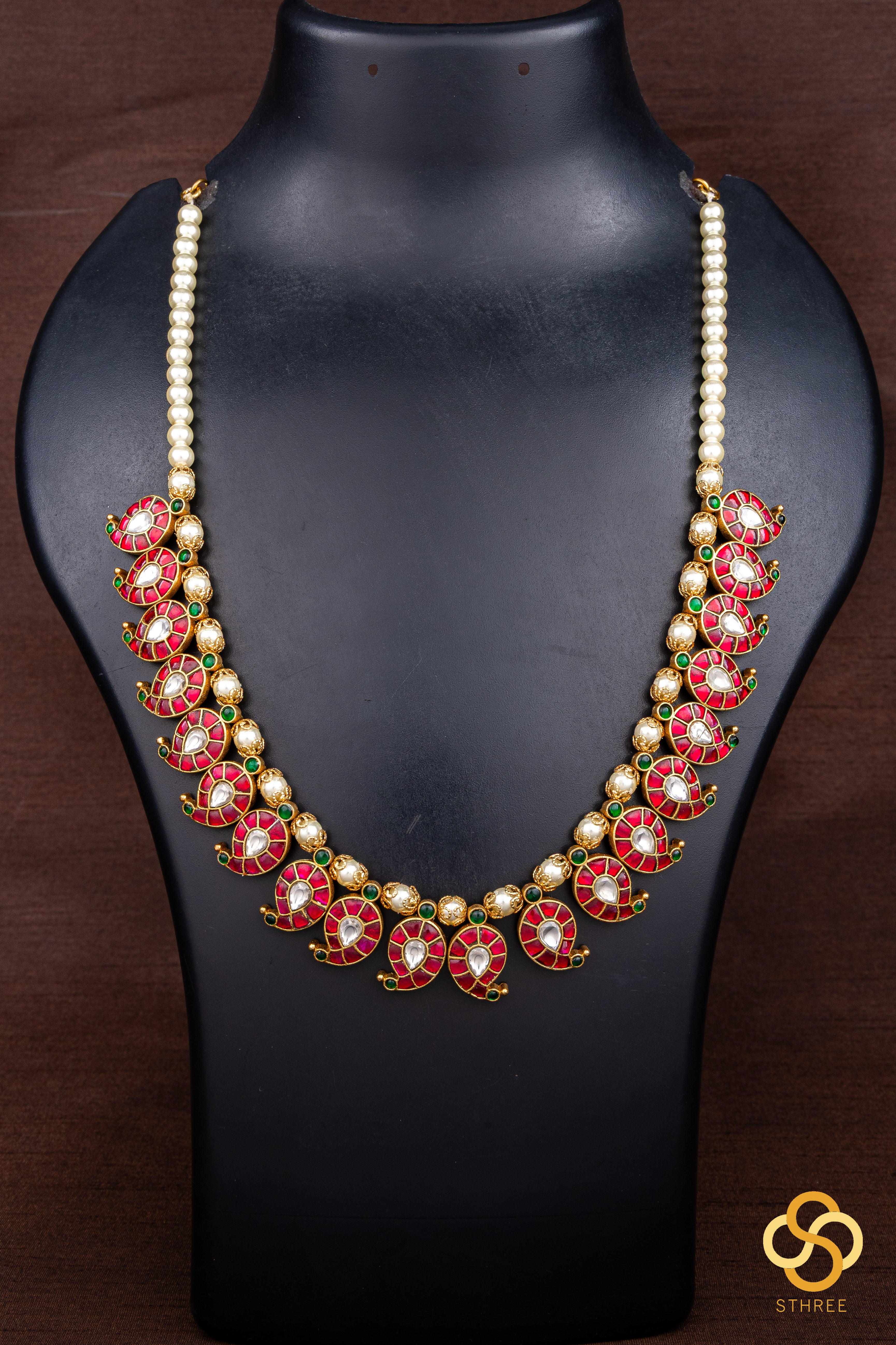 Manga malai set stranded in pearls - Ruby red