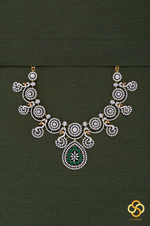 Peacock Zircon necklace - Emerald colour centre piece