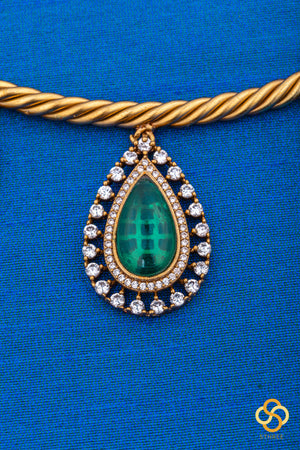 Hasli set - Kundan hangings - Green centerpiece