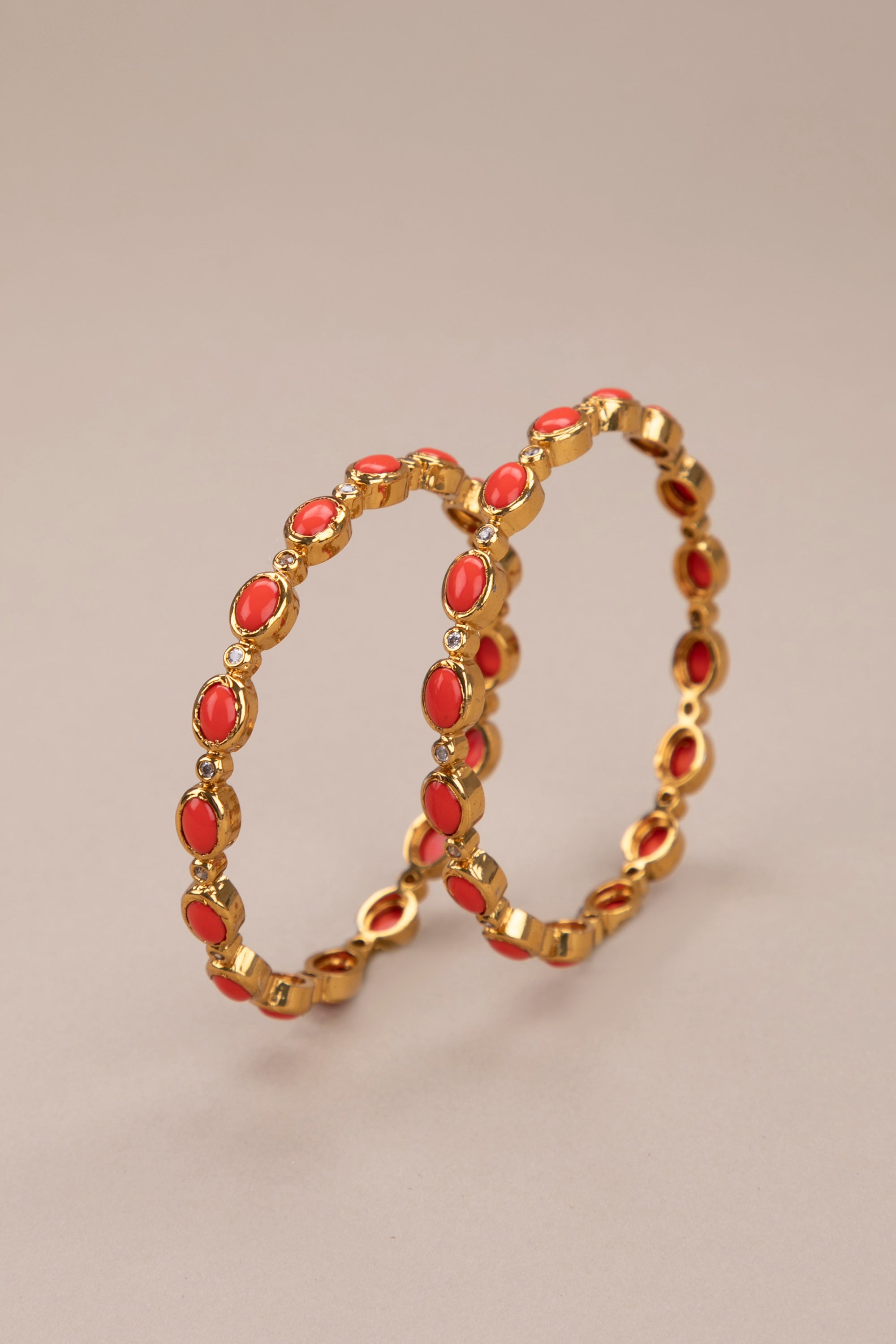 Coral and white zircon - Diamond pattern bangle