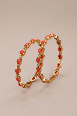Coral and white zircon - Diamond pattern bangle