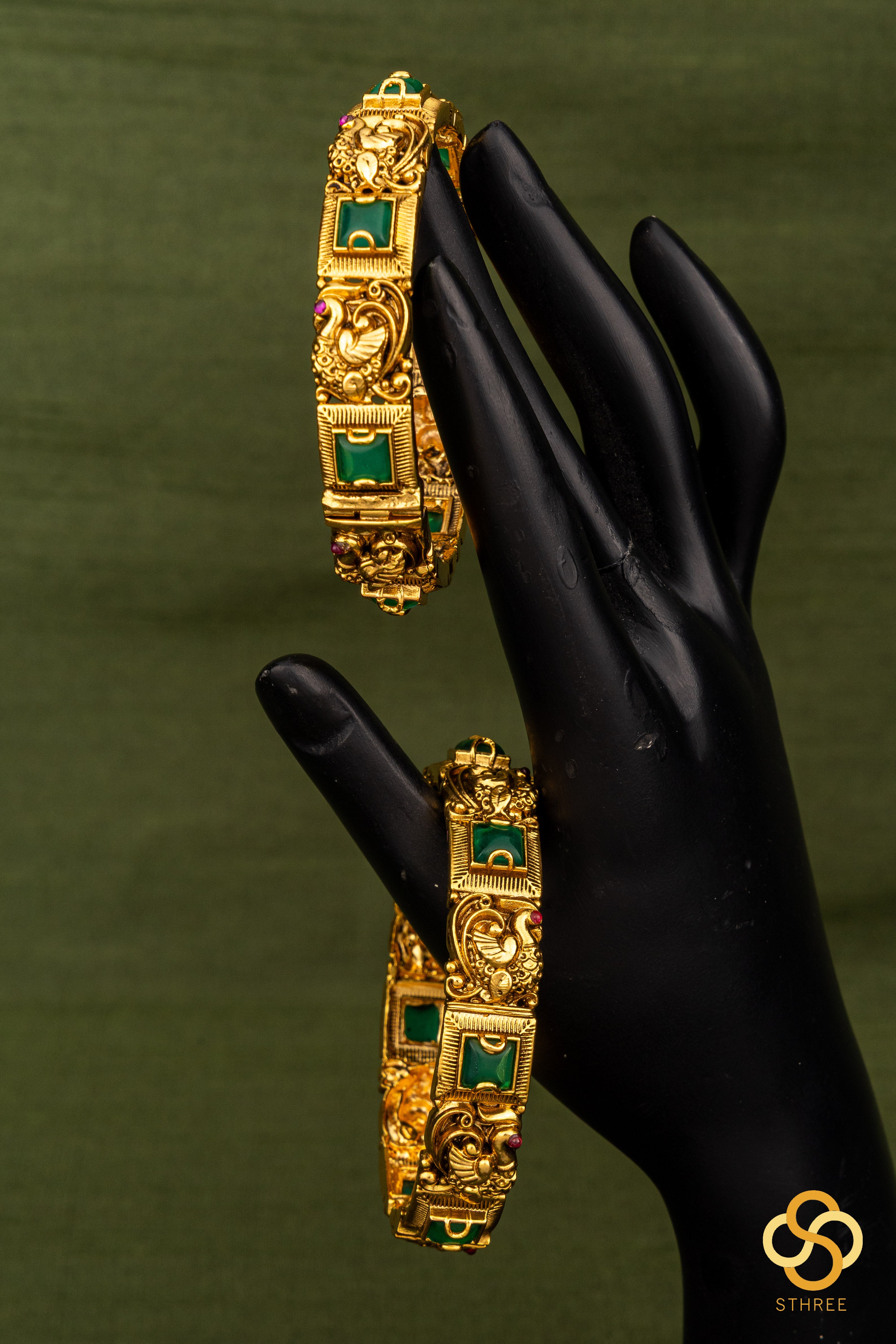 Mayil with green kemp Kada - Openable kada