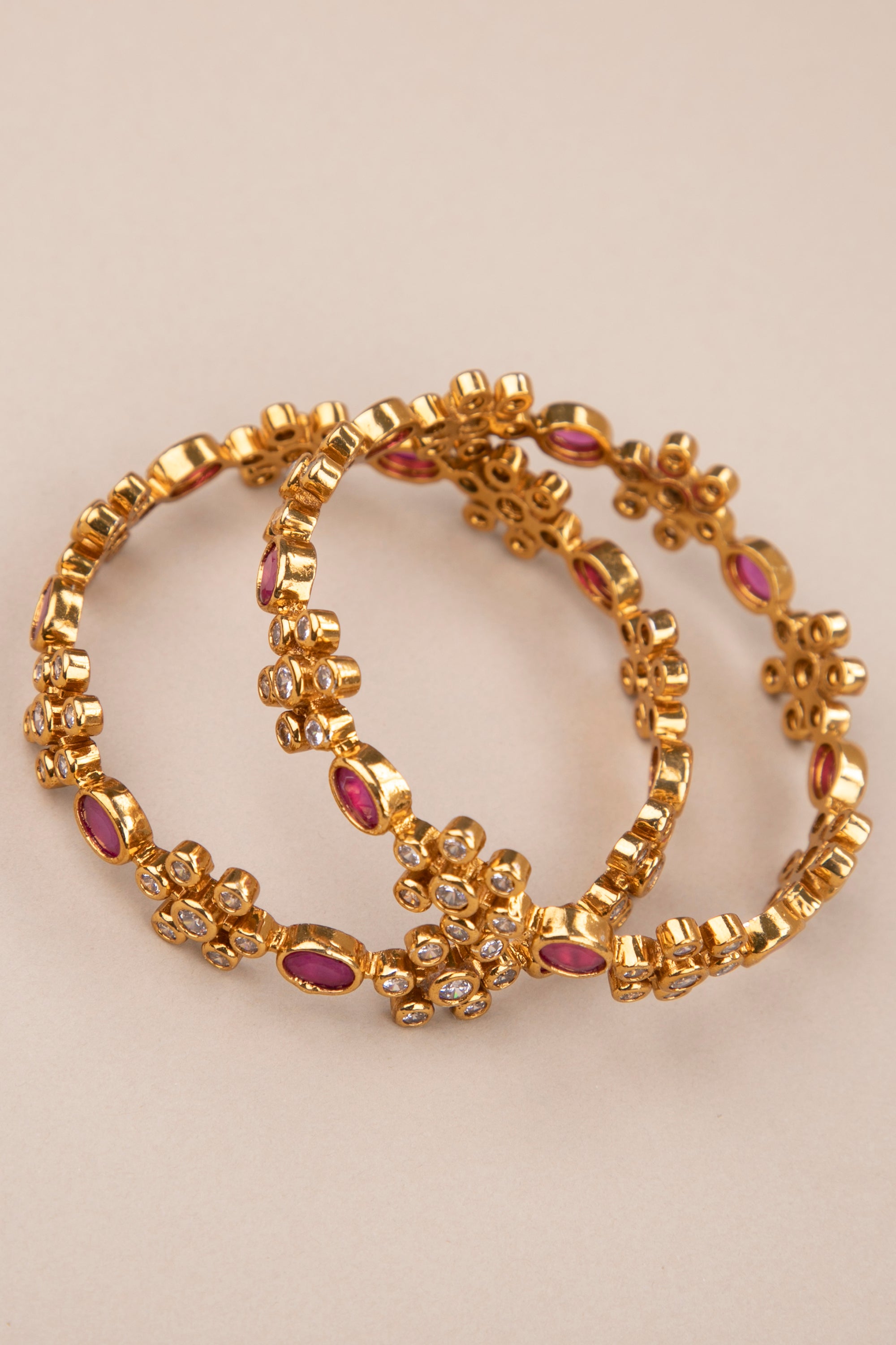 Ruby and 7 Stone Zircon - Diamond Pattern Bangle
