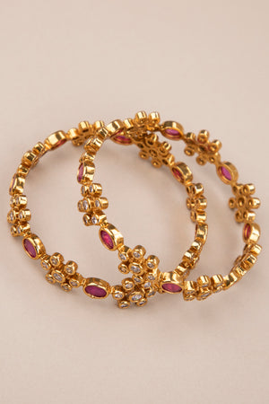Ruby and 7 Stone Zircon - Diamond Pattern Bangle