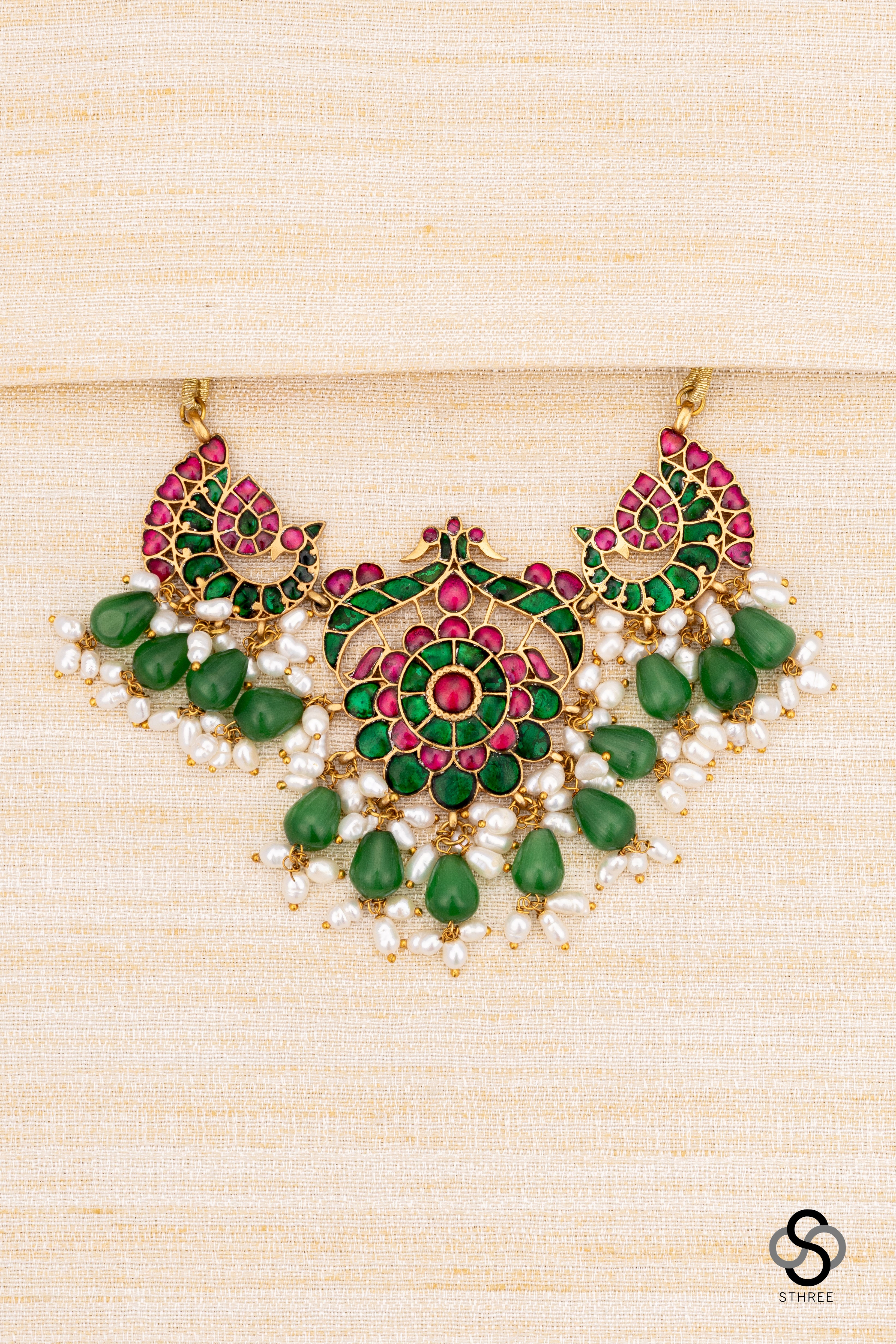 Peacock choker - Emerald green beads