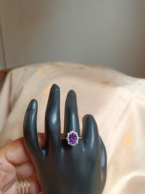 Amethyst and Zircon finger rings - Pure silver - Size 15