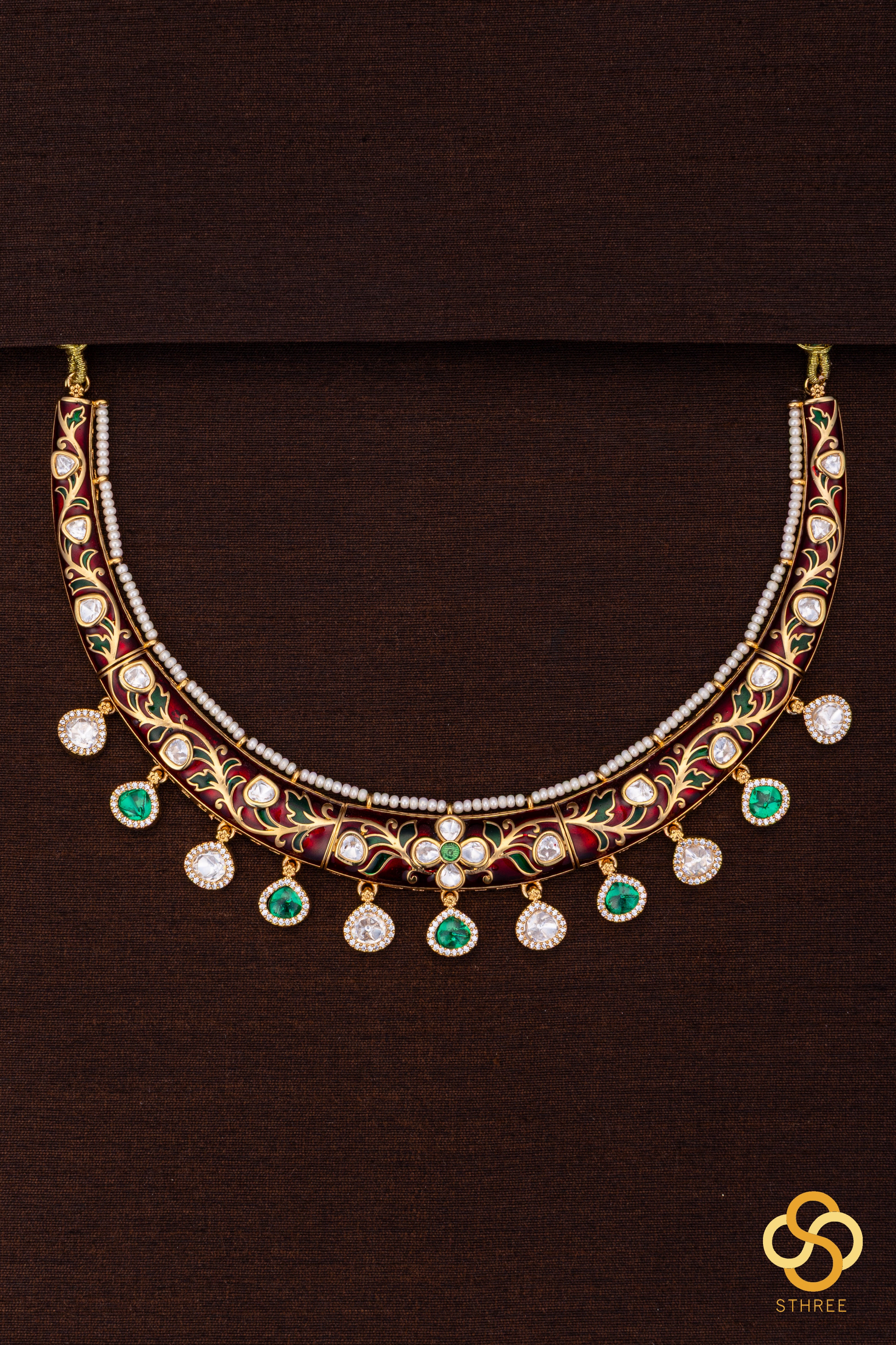 Rajwadi choker - Hasli with maroon meenakari work