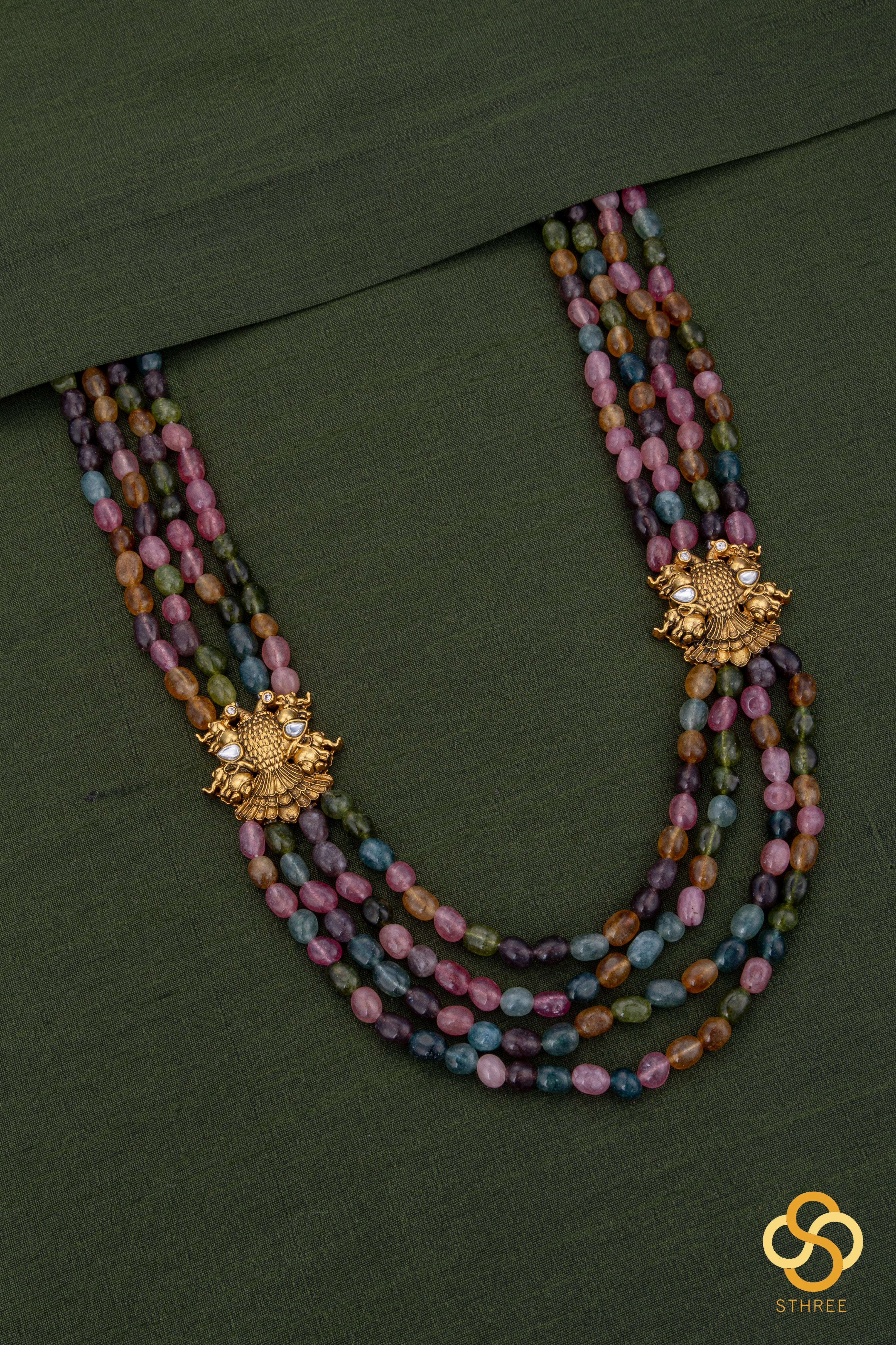 Four Liner - Multi Colour Beads with Gandaberunda Mogappu