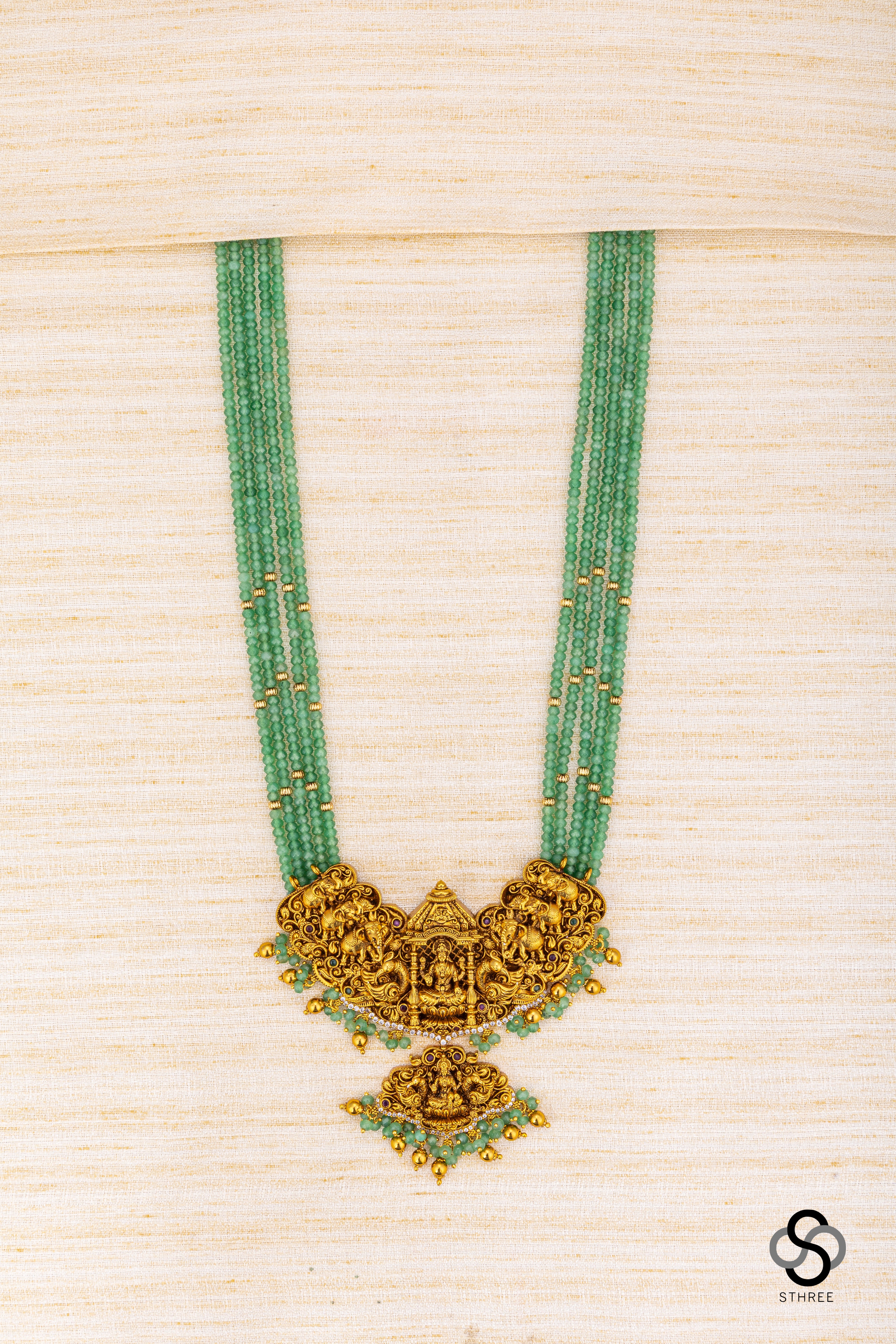 Lakshmi pendant with Nakas work - Green beads