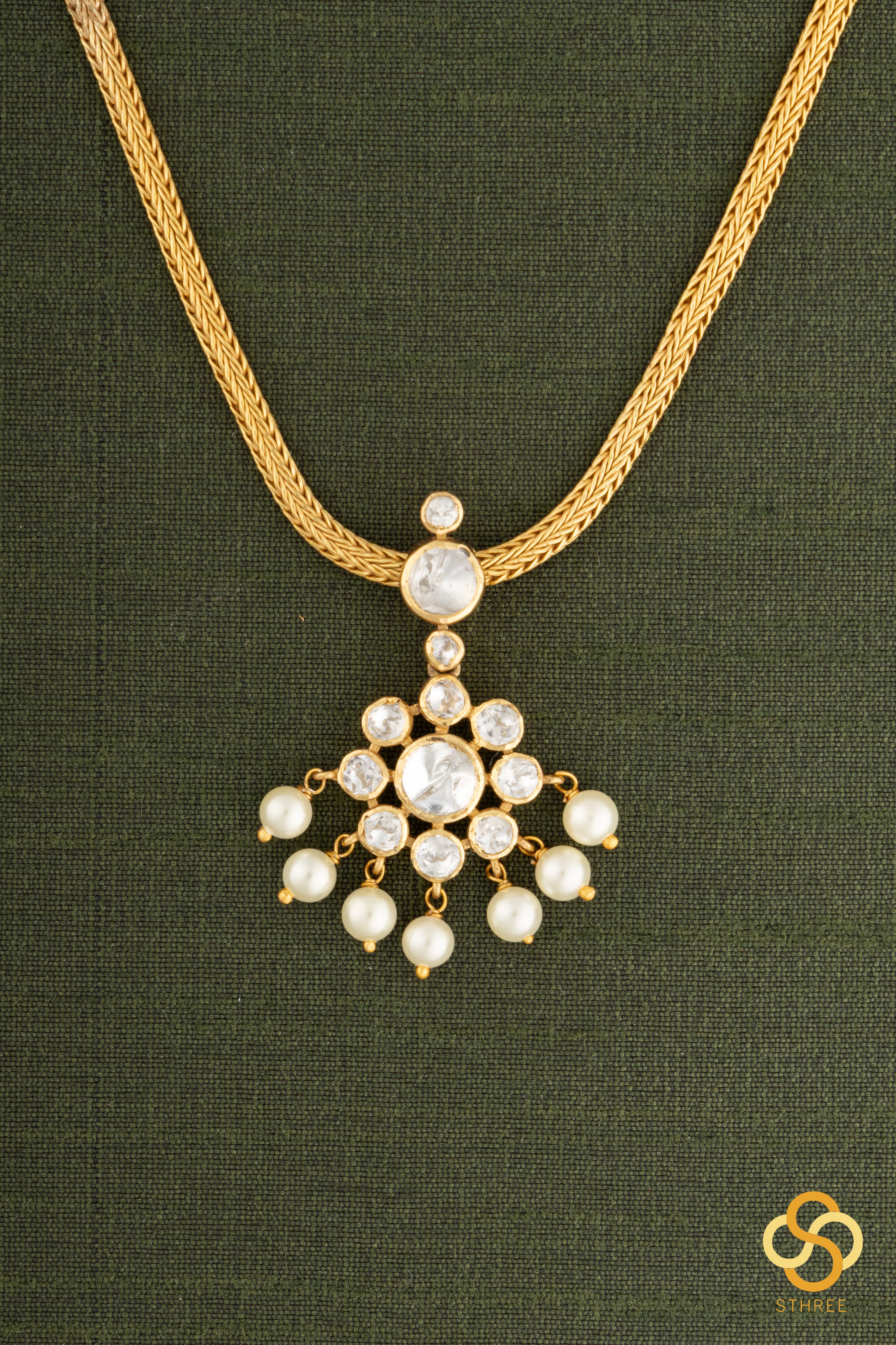 Vaira Padakkam - Moissonite Addigai Pendant with Pearls