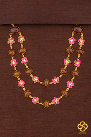 Layered cabochon and kemp necklace - Citrine yellow