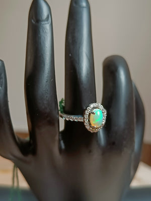 Opal and Zircon finger rings - Pure silver, Size 15